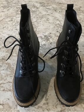 a new day Black Lace-Up Lug Sole Combat Boots